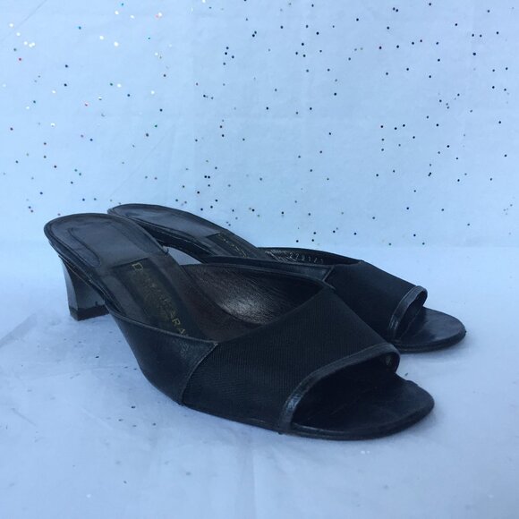 Donna Karan New York Black leather mesh Y2K mules peep toe Size 6.5 Whimsygoth - Picture 1 of 16